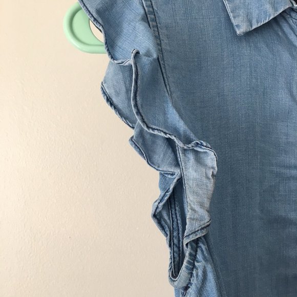 Target Lyocell Blue Button Down Tank with Ruffles - Picture 3 of 8